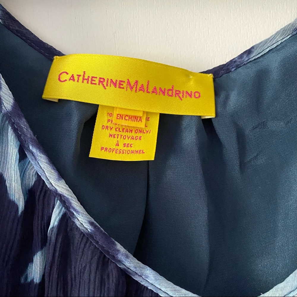 Catherine Malandrino 100% silk blue watercolor print tie dolman tunic blouse - Picture 3 of 9